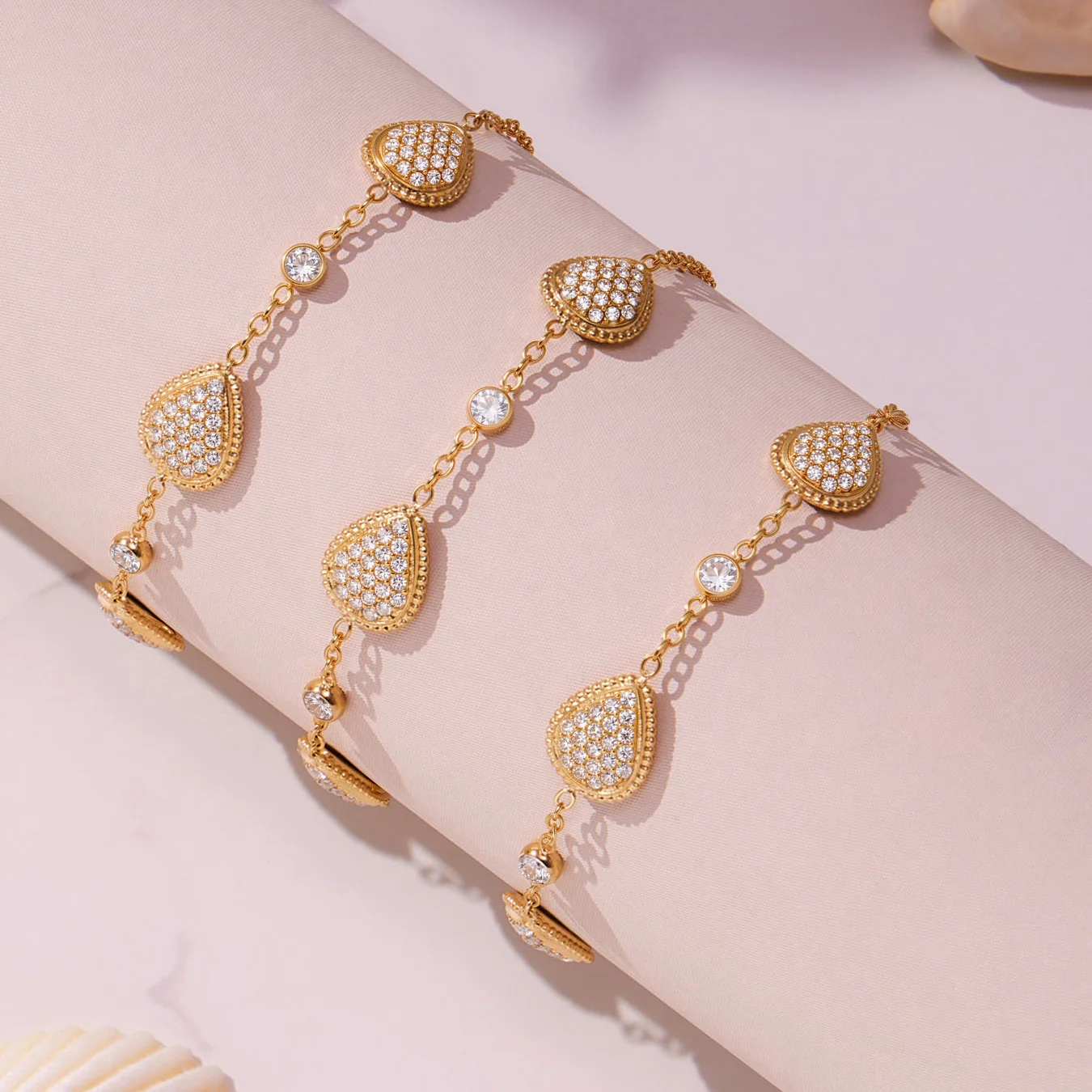 Liora مكعب زركونيا Waterdrop النساء أساور الفولاذ المقاوم للصدأ الحشرات النحل الكرز قطرة سحر Pulsera مجوهرات الزفاف الزفاف #6