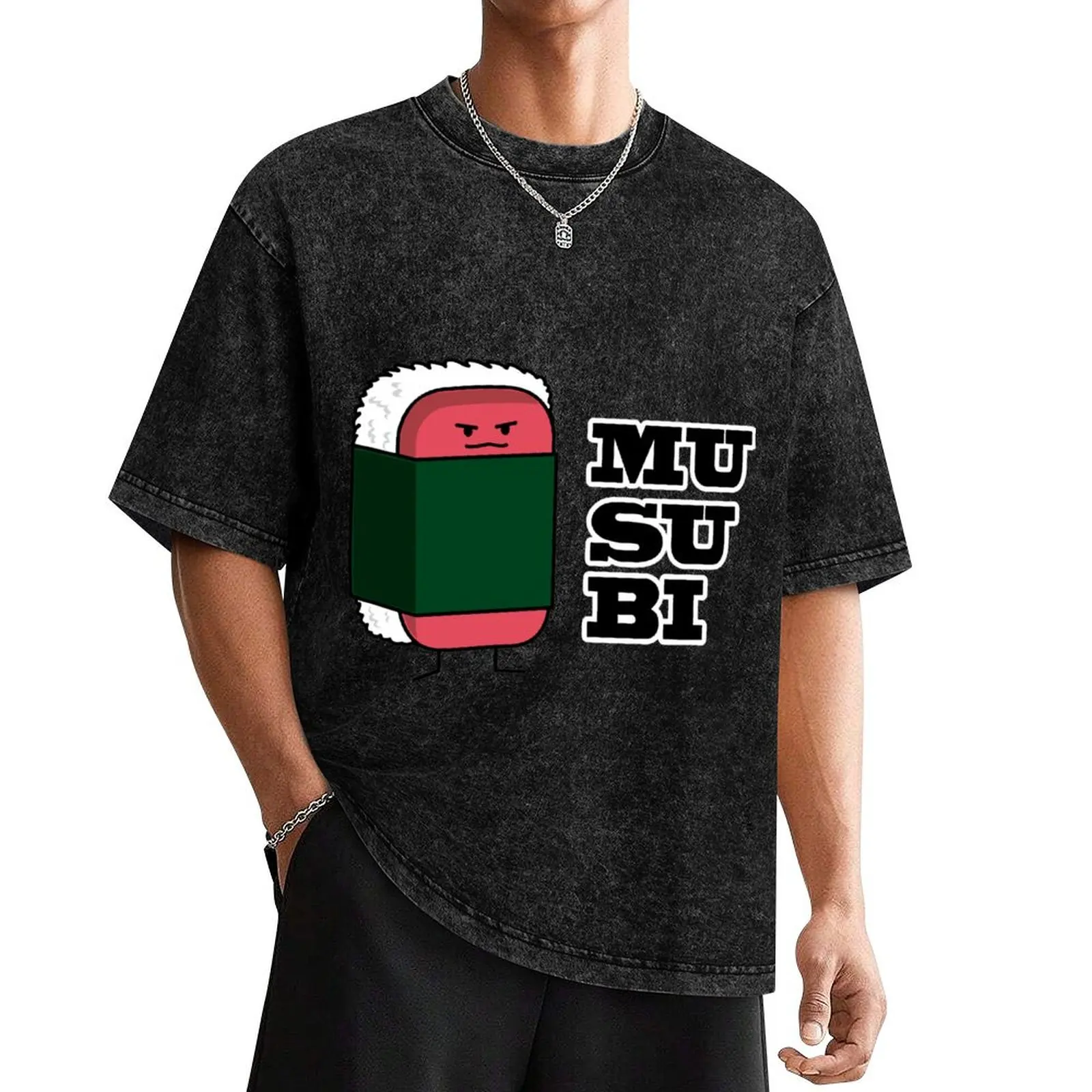 

Happy Hawaiian Musubi Spam Sushi Nori Seaweed T-Shirt blue archive vintage clothes vintage t shirt men