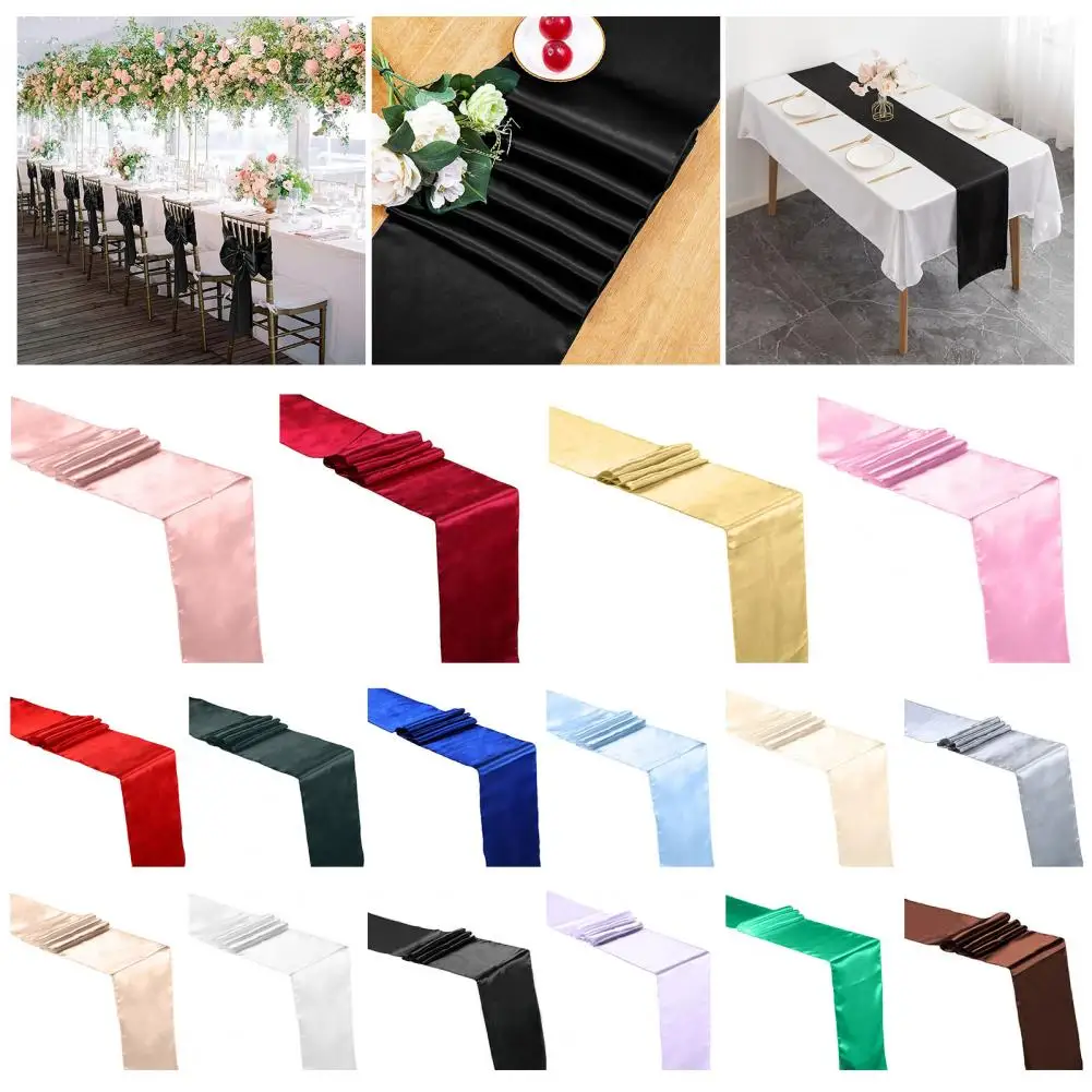 Table Runner Long Rectangle Smooth Fabric Machine Washable Solid Color Party Table Runner Wedding Banquet Supplies