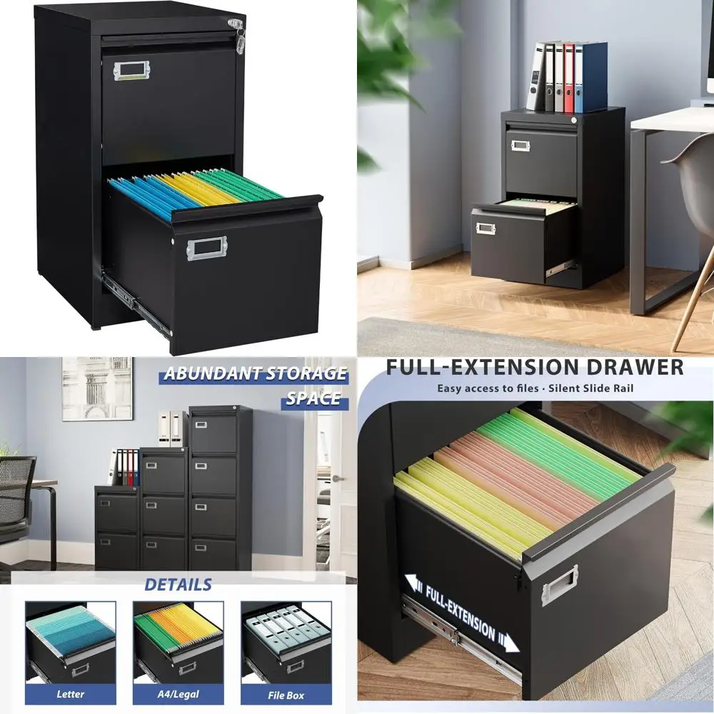 Metal Vertical Locking File Cabinet for Home Office - 2 Drawer Storage with Security