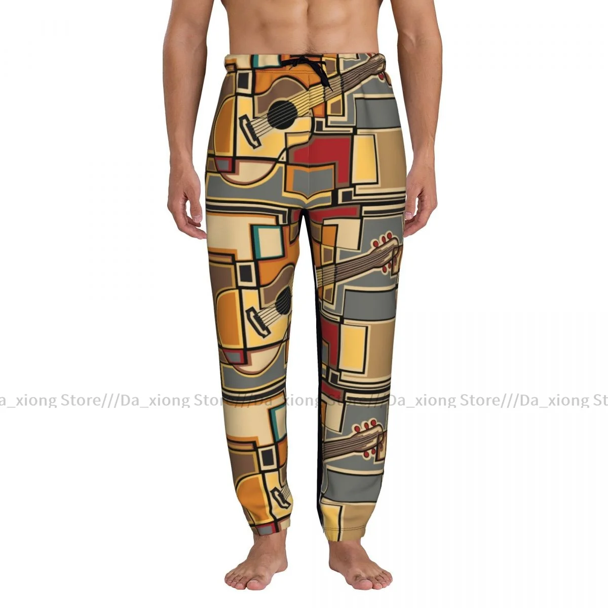 Man Casual Pants Funky Fractal Geometric Square Acoustic Guitar Casual Trousers Sport Jogging Tracksuits Sweatpants Male Pants