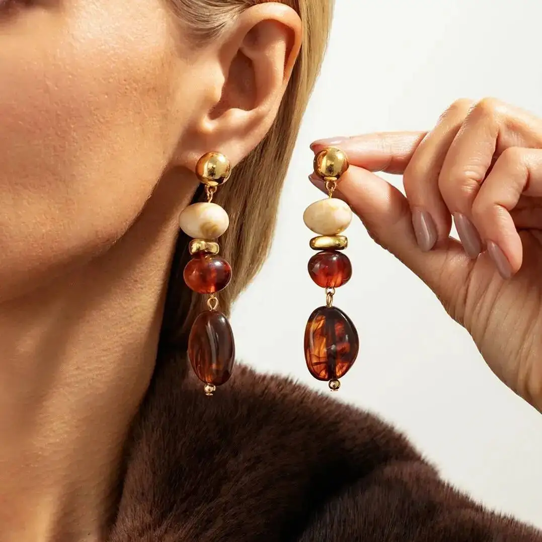 SHIXIN Vintage Resin Acrylic Geometric Pendant Earrings for Women Bohemian Round Water Droplet Drop Earrings Jewelry Accessories