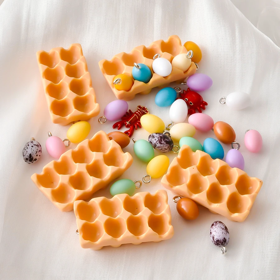 2/16Pcs Lovely Funny Egg Tray Box Charm Bulk DIY Resin Simulation Food Quail Egg Pendant For Earrings Ornament Jewelry Making