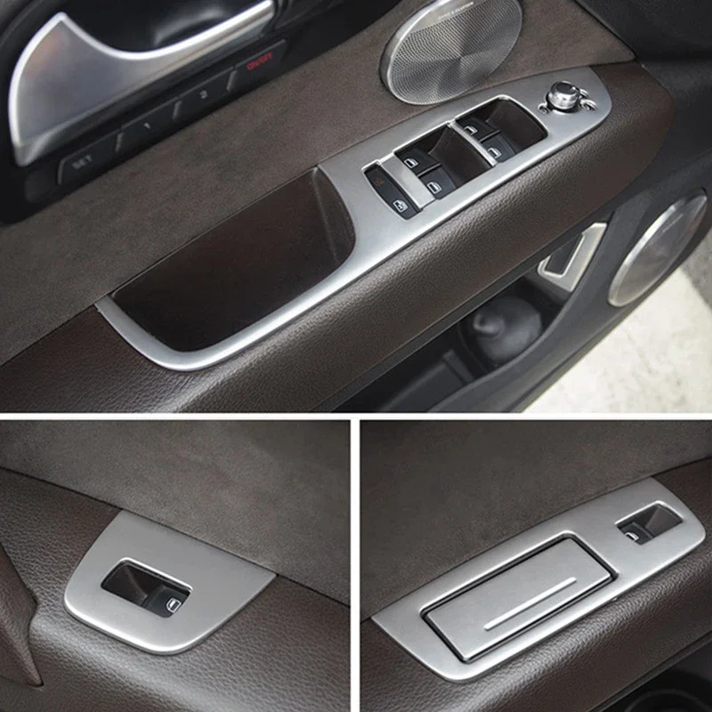 

For Audi Q7 4L 2008-15 Car Door Window Lifter Switch Trunk Button Decor Frame Cover Silver Stainless Steel Auto Accessories