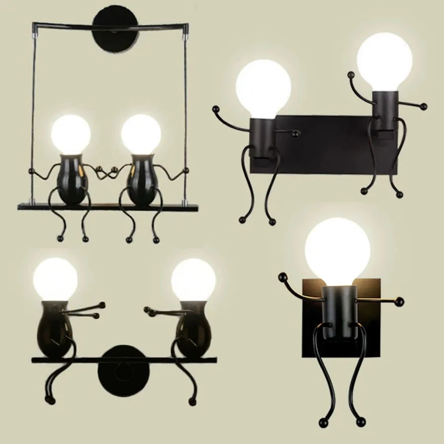

E27 Iron Cartoon Little Man LED Wall Light Creative Art Decor Climbing Swing Wall Lamp Aisle Bedroom Children Room Decor Sconce