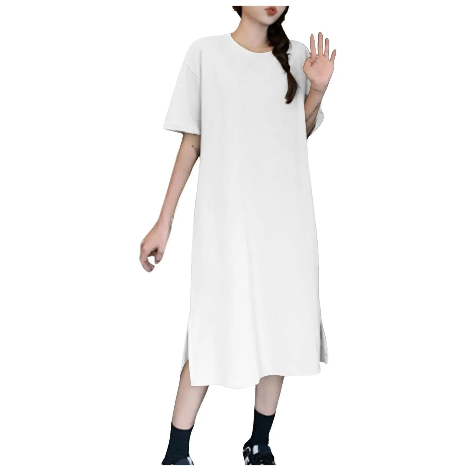 Surdimensionné ort suède t-shirt Dr pour les femmes été coupe ample décontracté Maxi Dr confortable respirant autre matériau 00%