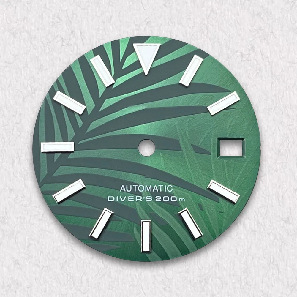 High Quality 28.5mm S Logo Bamboo Leaf Dial Fit NH35/NH36 Japan automatic Movement Green Luminous  Watch Modification Accessorie