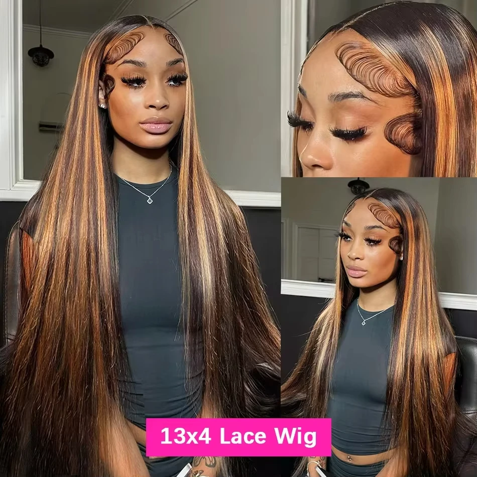 32 Inch 5x5 Straight Highlight HD Lace Front Human Hair 4x4 13x4 Lace Frontal Wigs 4/27 Ombre Honey Blonde Color Wig For Women image 4