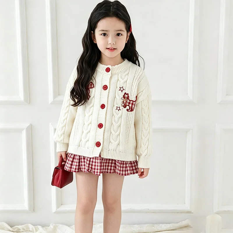 Girls' exquisite embroidered sweater cardigan, autumn collection, featuring playful and cute