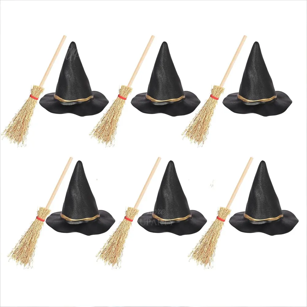 12 Stück Halloween Hexenhut Cupcake Topper Harz Hexenhüte Besen Kuchen Topper für Zauberer Geburtstag Happy Halloween Kuchen Dekor Favo – Detail 3