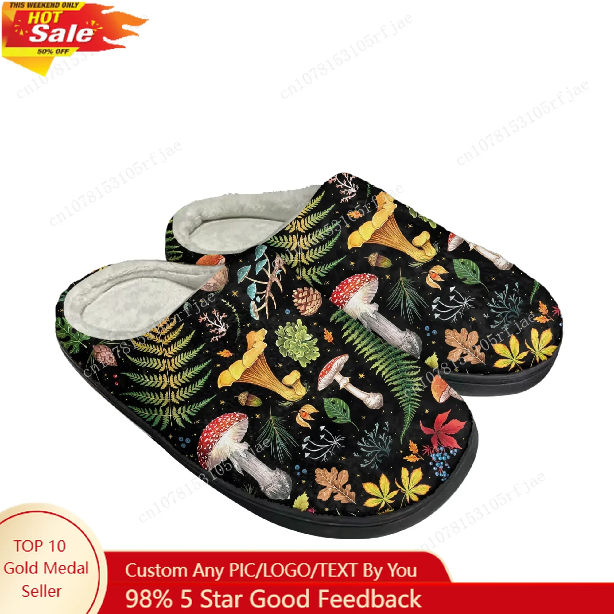 

Mushroom Vintage Bespoke Home Cotton Slippers Mens Womens Plush Bedroom Casual Keep Warm Shoes Custom Made Slipper