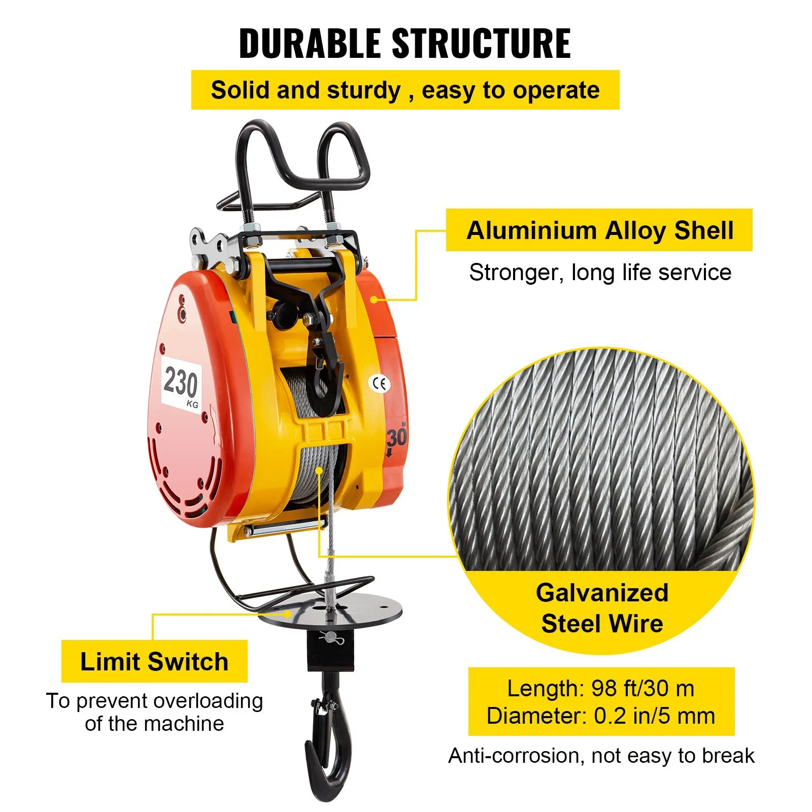 mini electric Hoist Winch with cable stops automatically over the limit cable stops automatically when when reverse rotation