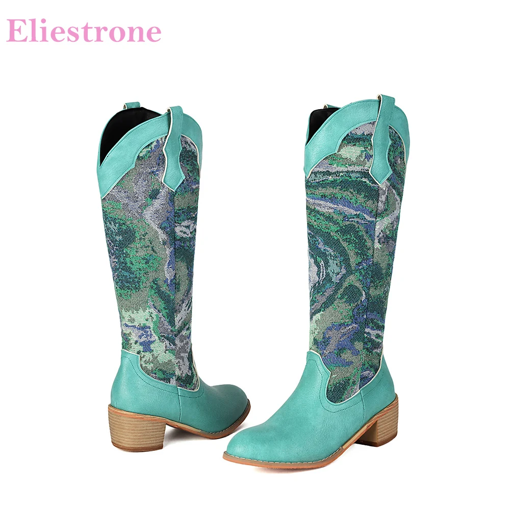 2025 hiver nouveau doux bleu vin rouge femmes mi-mollet bottes bout rond Med talon bureau dame chaussures grande taille 11 43 46