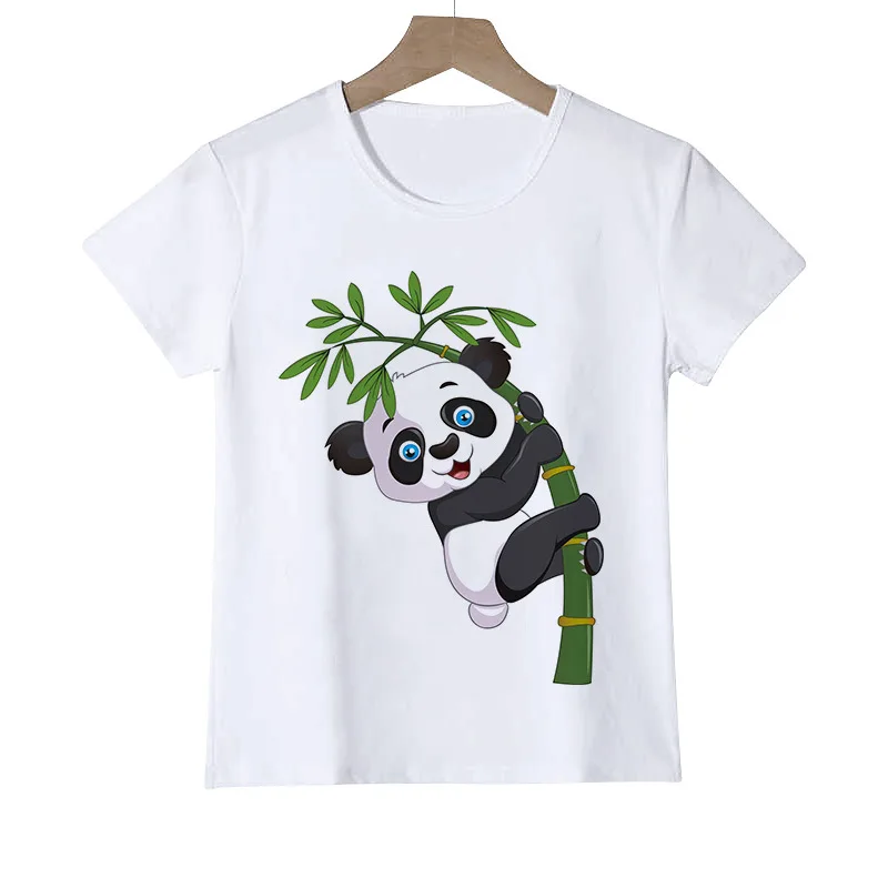 Cute Panda Print 3D Digital T-shirt, Família de Manga Curta, Gola Redonda, Desgaste Casual Infantil, One Piece, Modal Roupas