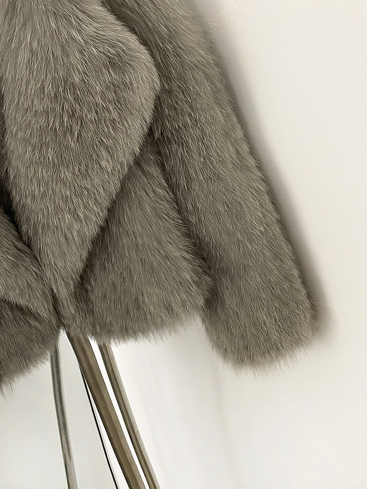 سترة نسائية فاخرة قصيرة من فرو الثعلب الطبيعي 2025 جديد لخريف وشتاء ملابس علوية دافئة معطف نسائي سميك منفوش من الفرو الحقيقي #6