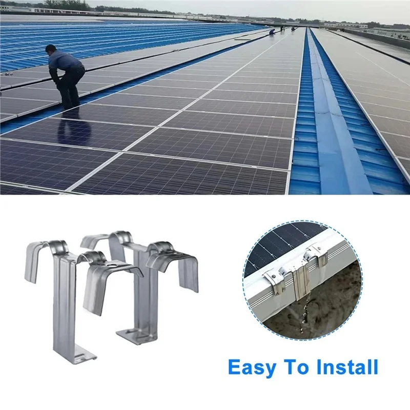 

J1UL1N 100PCS Solar Panel Photovoltaic Water Guide Clip Stainless Steel Deflector Mud Drain Button Water Redirection Clips