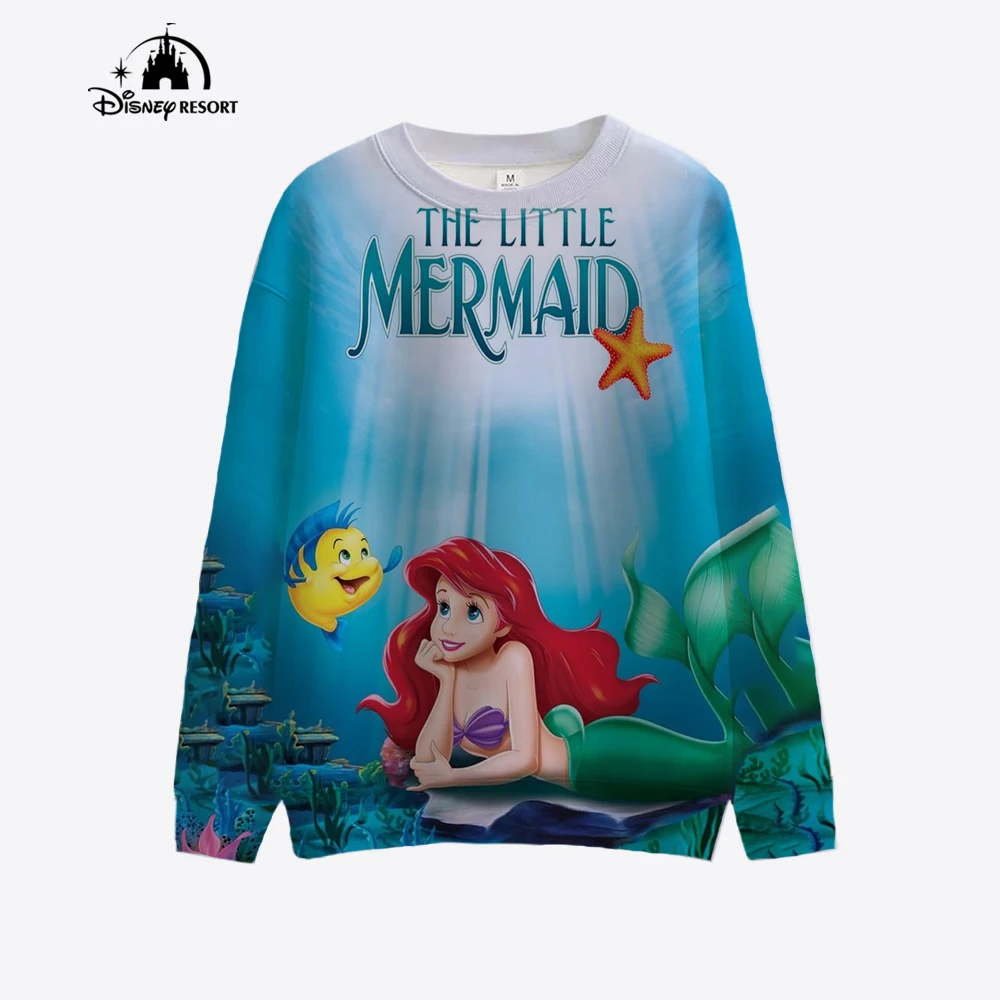 Disney Princess print Y2k cartoon print long sleeved loose sportswear for women\'s spring casual fashion round neck pullover