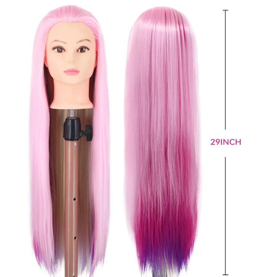 رأس عارضة أزياء مقاس 29 بوصة مع شعر لتصفيف الشعر وتدريبات التجميل وحامل مشبك قابل للتعديل متوفر i