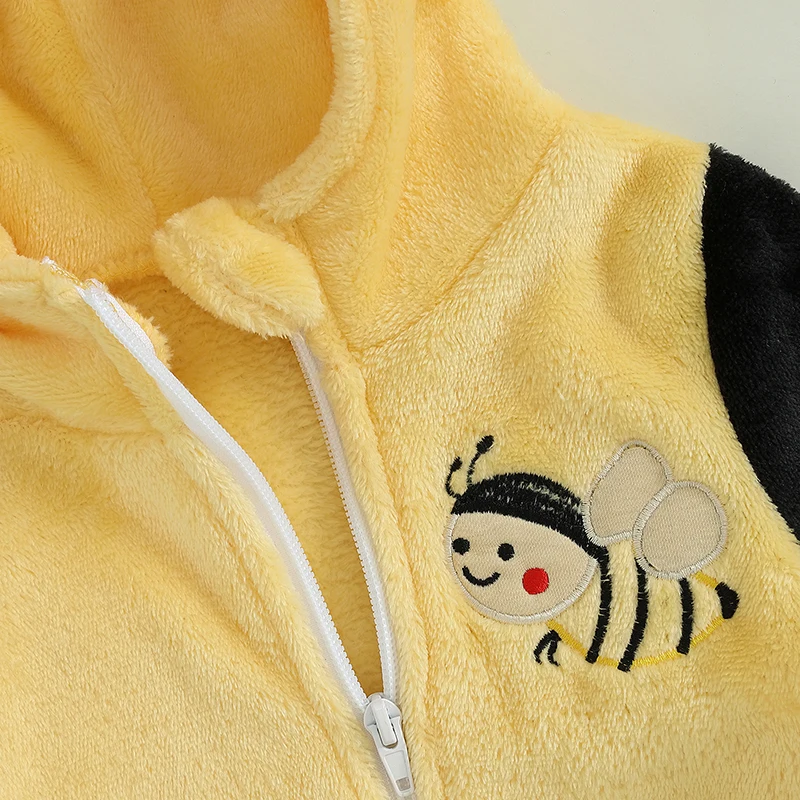 Little Girls Hallowee Bee Costume Long Sleeve Hooded Zip Up Jumpsuit Cosplay Costume Baby Winter Fall Warm Rompers Clothes