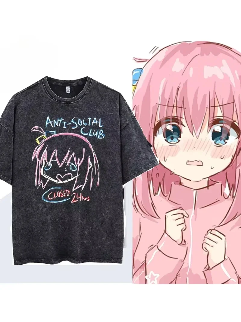 Camisetas estampadas de gran tamaño para hombre, camisetas de algodón de Anime Bocchi Club Music Band Bocchi The Rock, camisetas creativas con cuello redondo, camiseta lavada