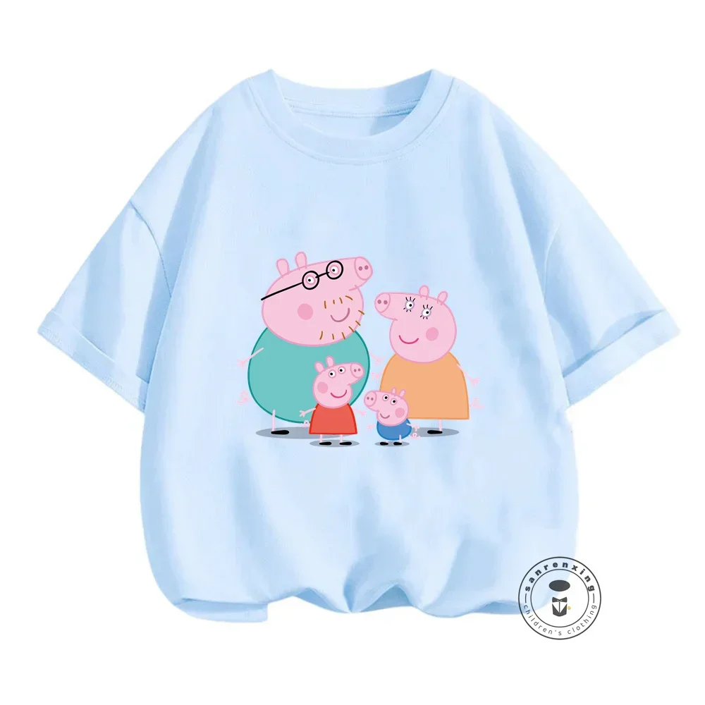 Cute Children's Summer T-Shirts Featuring Favorite Cartoon Q Edition Peppa Pig Designs Comfy and Fashionable O-Neck Tops