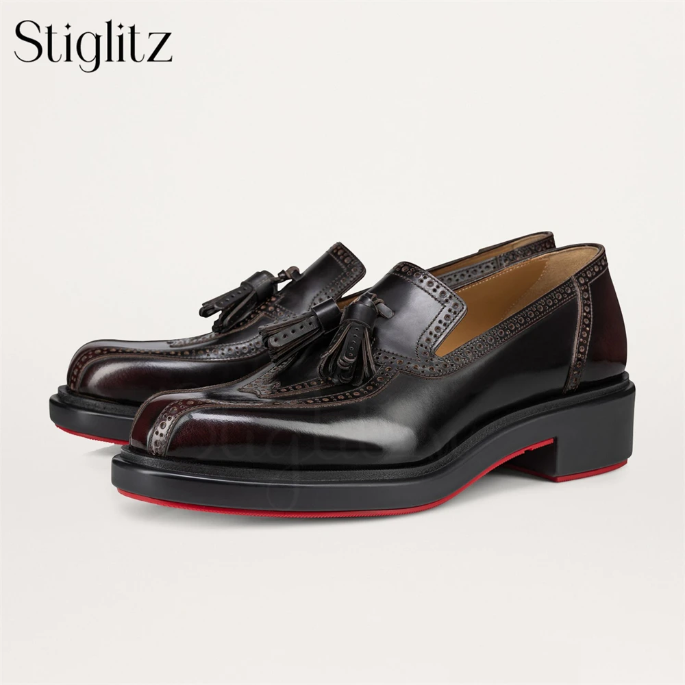 Tassel Stitching Leather Shoes for Men Soft Leather Latest Designer Style Handmade Shoes Black Leather Shoes for Banquet Wedding