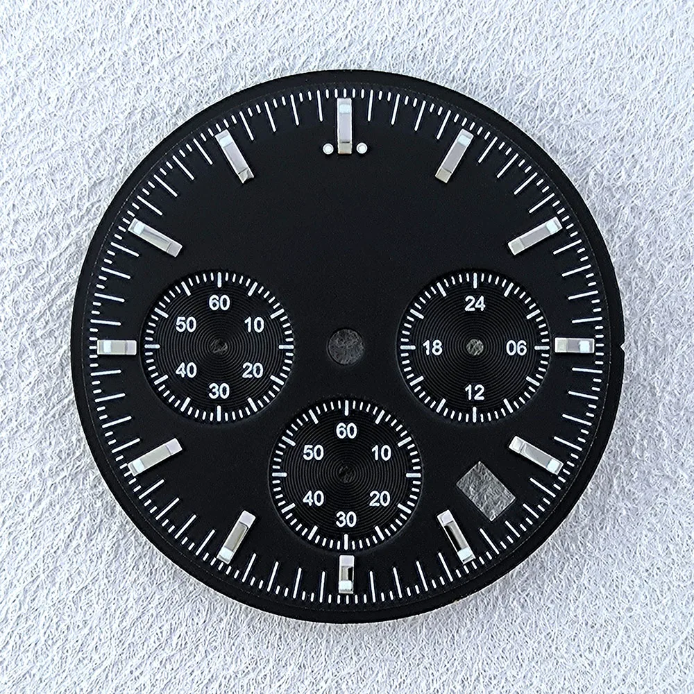 Panda Dial VK63 Chronograph Dial Custom Logo 32.5mm Green Glowing Dial 6 Pointers Fit VK63 Quartz Movement Watch Accessories