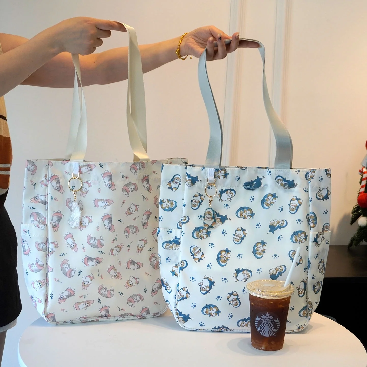 

Сумка-тоут в японском стиле с изображением акулы, большая вместительная сумка для покупок, утолщенная, милая сумка через плечо для мам, из нейлона