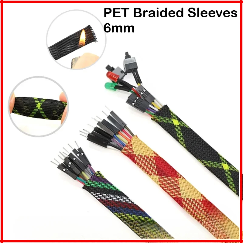 

1-50M 6mm Insulated PET Braid Sleeve Sleeving Expandable High Density Cable Sheath Wrap Protector Braid For Wires