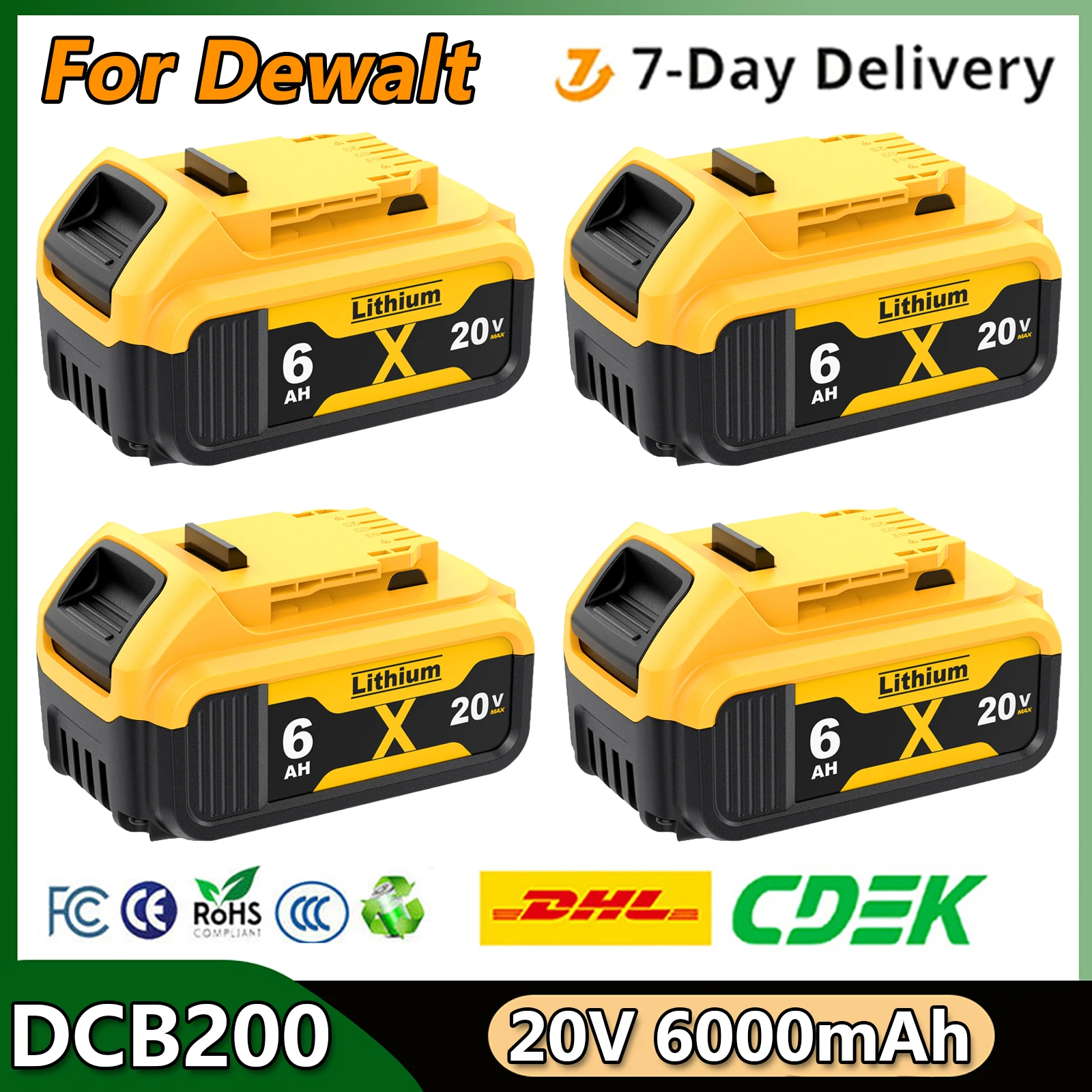 Batteria 20V 6000mAh per Dewalt DCB200 Batteria di ricambio agli ioni di litio per DCB205 DCB206 DCB209 DCB609 Batteria ricaricabile per utensili