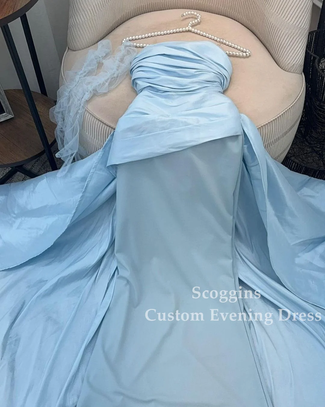 Formal Occasion Dresses Sky Blue Satin Long Prom Dress One Shoulder Saudi Arabia Train Sleeveless Floor Length Evening Dress