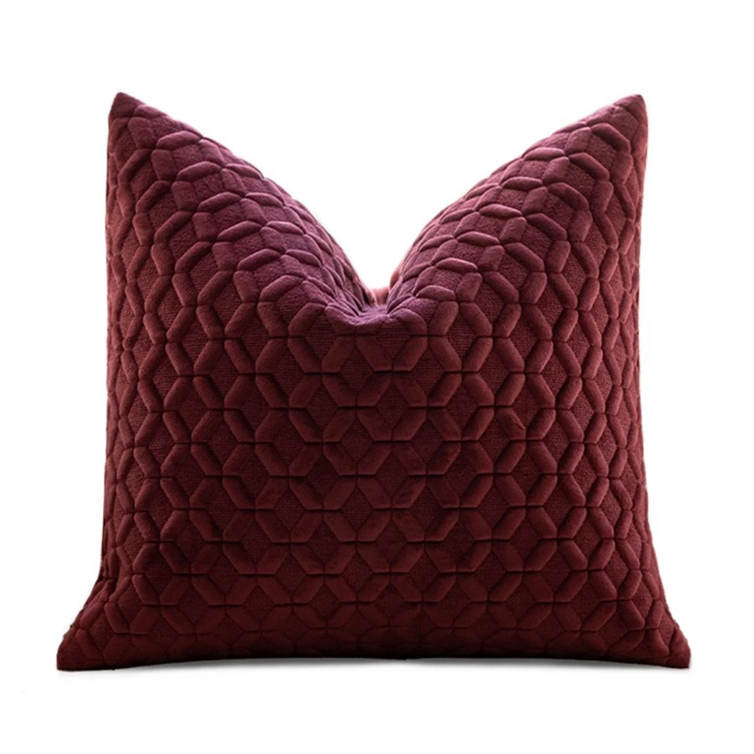 HINYEATEX Luxury Fashion Burgundy Wine Designer Velvet Flocking Pillow Case 45x45cm Hotel Decor Cushion Cover 1 Pc Pack