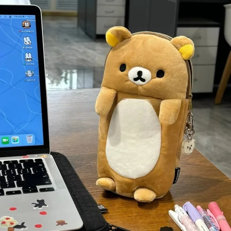 New Rilakkuma Plush Pencil Case Storage Bag Anime Cartoon Cute School Stationery Bag Kawaii Birthday Gift Desktop Organizer ﻿
