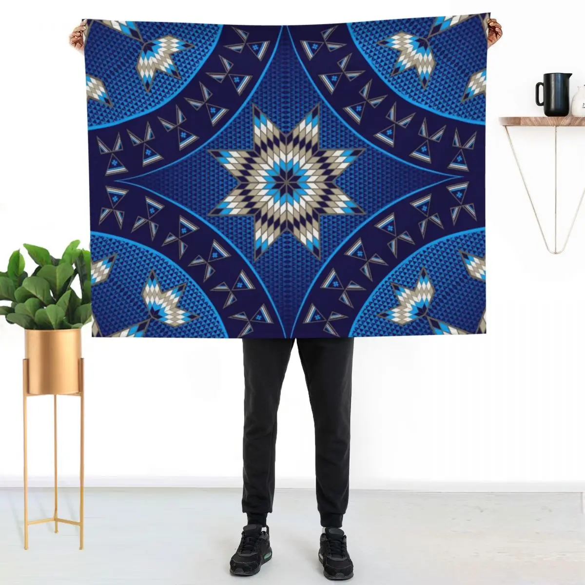 Morning Star with Tipi's (Blue) Throw Blanket Bed Sofas Travel Beautifuls Fashion Sofas Soft Big Blankets