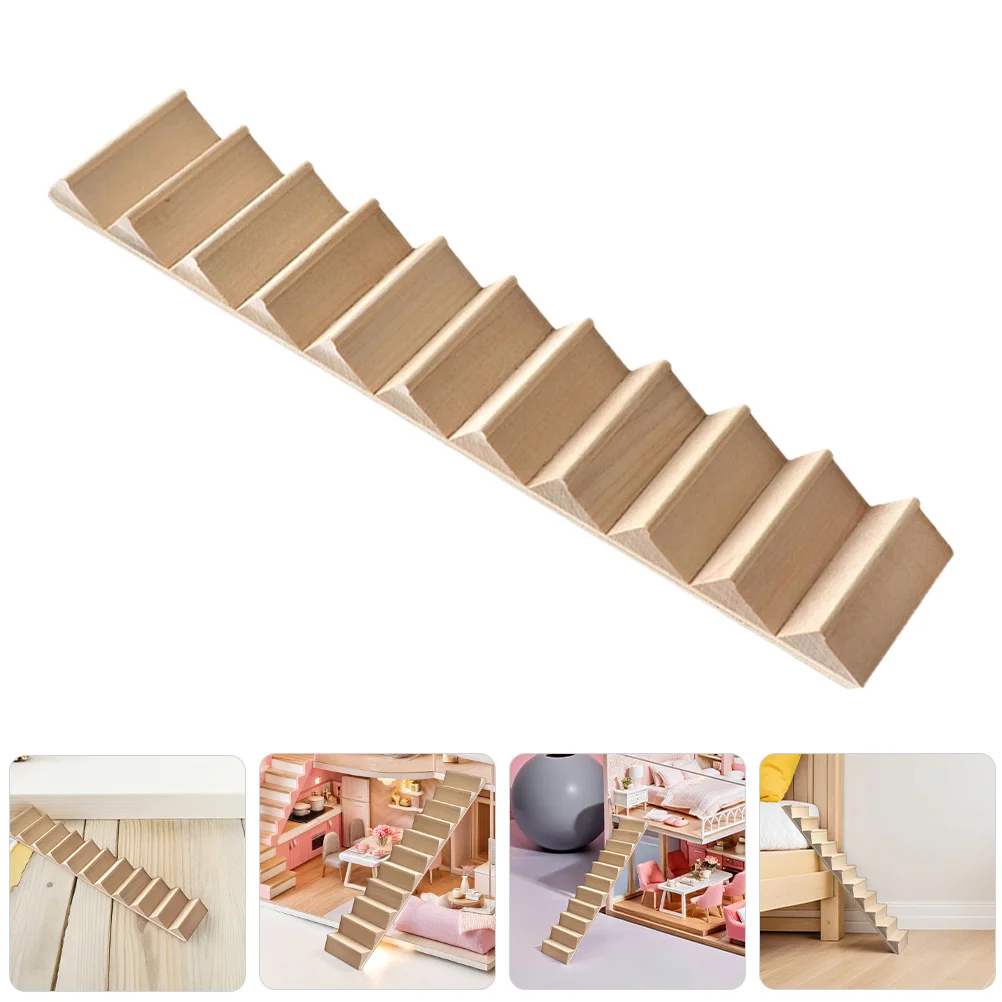 3pcs 미니어처 계단 1:12 스케일 도색되지 않은 목재 DIY 인형 집 장식 어린이 놀이 집 미니 하우스 가구