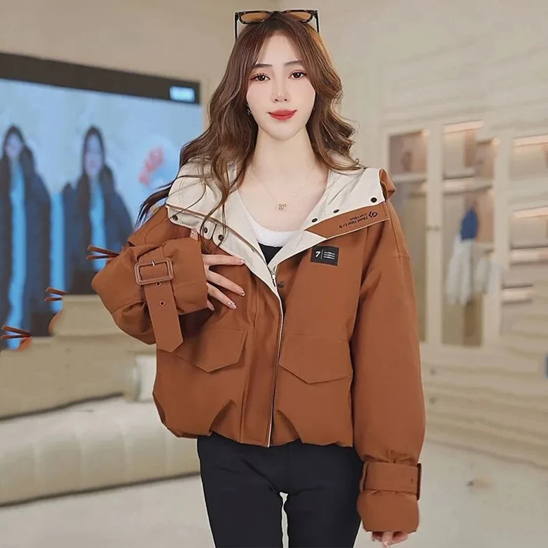 

Women's Winter Down Cotton Jackets Korean Loose Long Sleeve Hooded Short Parkas Coat Female 2023 New Chic Warm Cotton Outwear