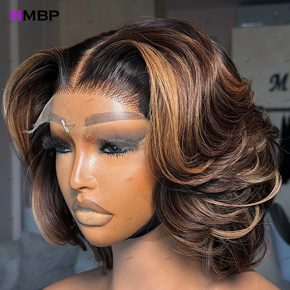 Highlight 400 Density Short Body Wave Bob Colored Wigs 13×4/13×6 HD Lace Frontal Wigs 100% Human Hair Wigs 10-16 Inch For Women