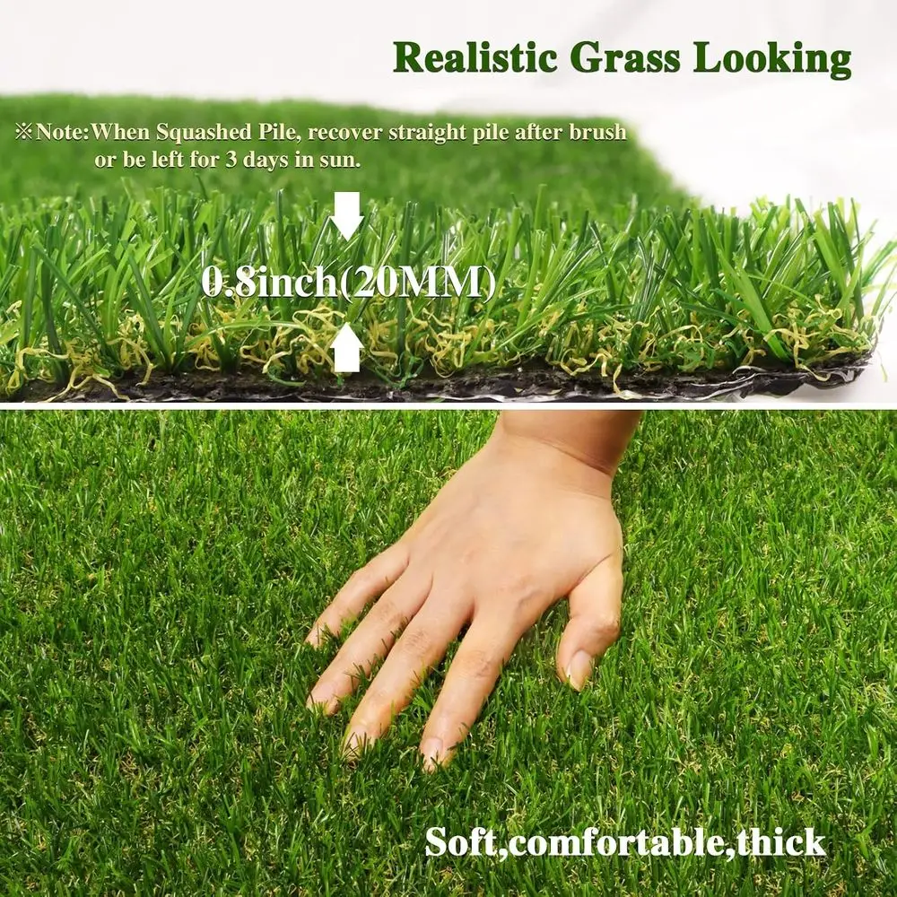 Artificial Turf 4ft x 12ft, Realistic Fake Grass Rug with Drainage Holes, 20MM Indoor Outdoor Lawn Grass for Landscaping or Back