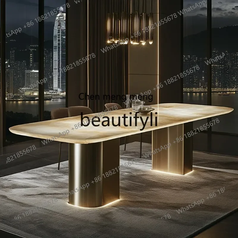 

GRectangle luminous jade luxury stone dining table high-end natural marble high-end customization
