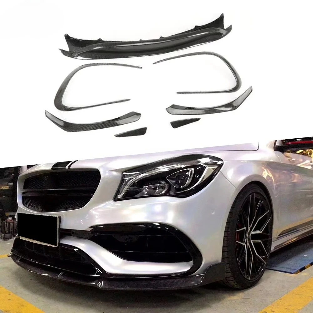 

For W117 CLA Class Carbon Fiber Front Lip Spoiler Flap Canards For Benz CLA45 AMG 2016-2018 Car Bumper Trim Covers