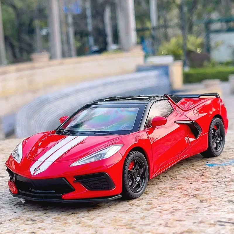 

1:22 C8 Stingray Sports Car Alloy Diecast Miniature Metal Car Simulation Sound Light Toy Car For Boys Gift