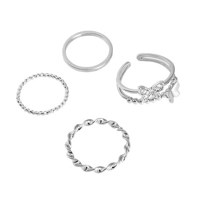 4 Stk/set Temperament Legering Vlinder Dubbellaags Geometrische Opening Knokkel Ring Set Voor Vrouwen