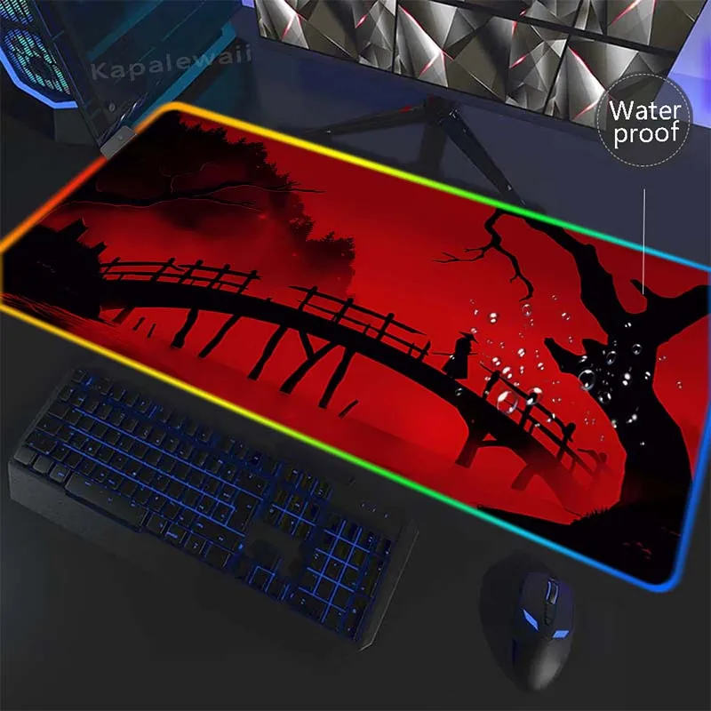 

RGB Japanese Samurai Game Mouse Pad Gamer 900x400 XXL Waterproof Mouse Mat LED Gaming Mousepad Table Pads Deskmat Keyboard Mats