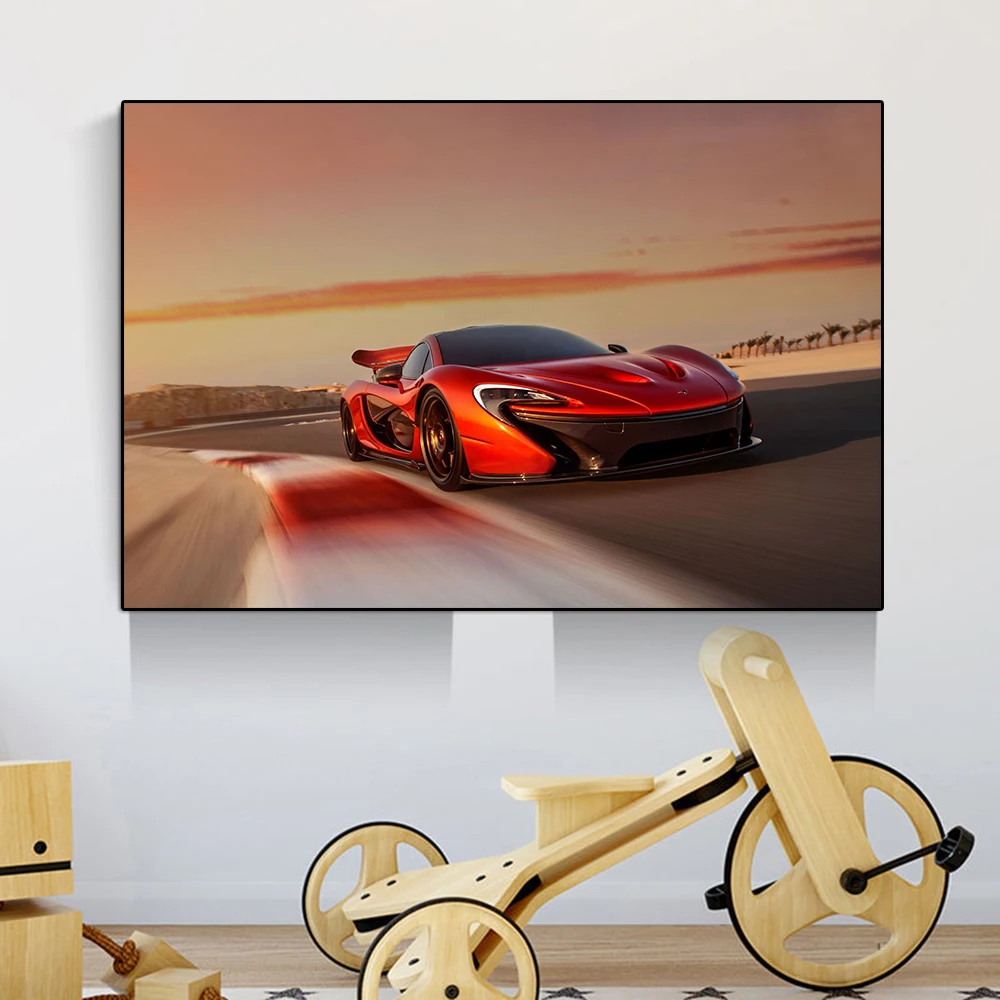 

Luxury Red Color Sports Car MCL P1 Canvas Painting Modern Supercar Race Track Poster And Print Racing Wall Art Room Home Decor