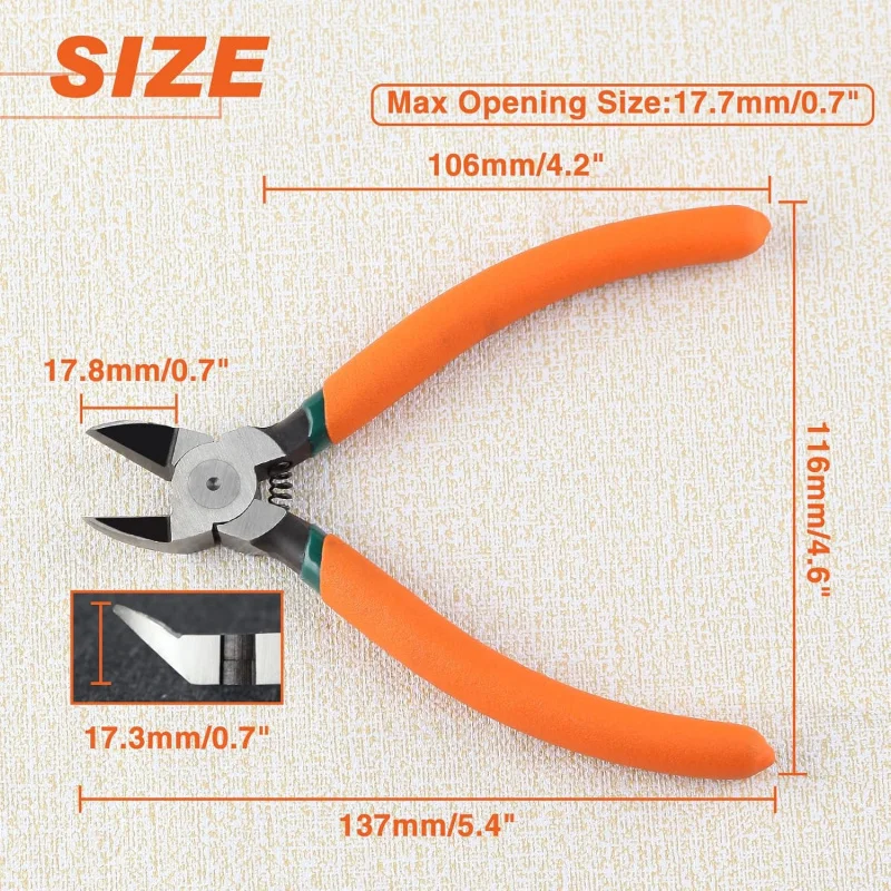 Diagonal Pliers Flush Cut Plastics, 45 Angled Wire Cutters Crafting, Side Clippers, Cutter Snips
