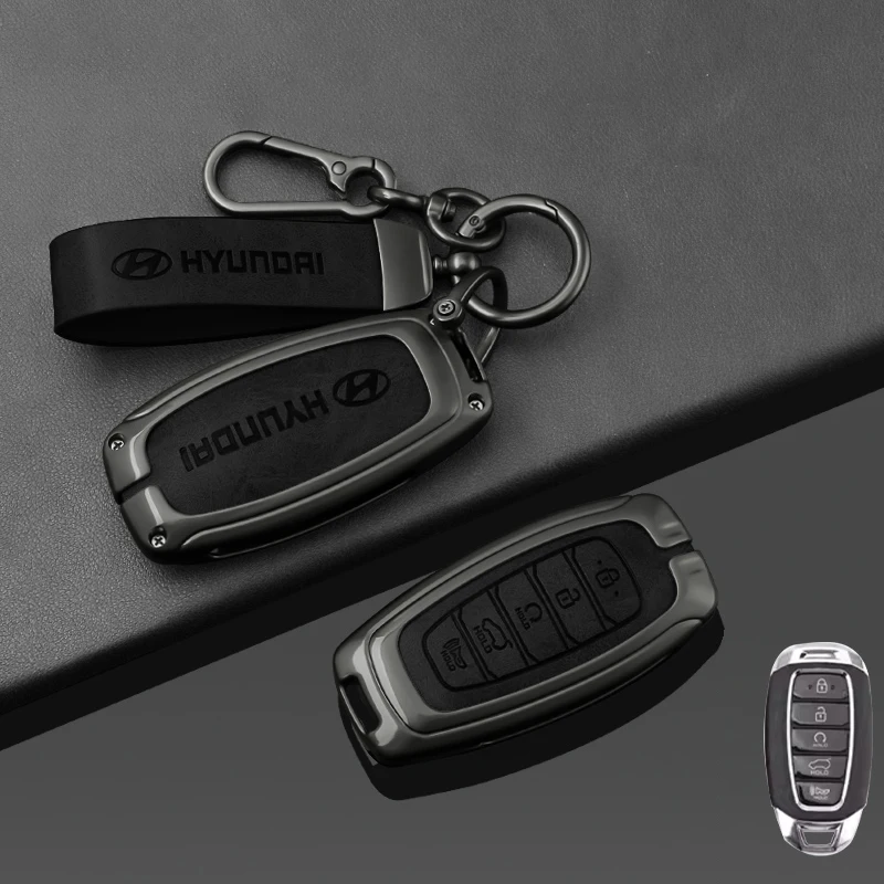 Étui pour clé de voiture avec cadre métallique en cuir rétro, pour Hyundai I30 Ix35 KONA Encino Solaris Azera Grandeur Ig Accent Santa Fe Palisade TM