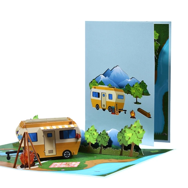 

3D Pop-Up Birthday Cards RV Greeting Card with Envelope Camping Fathers Day Gift DXAF