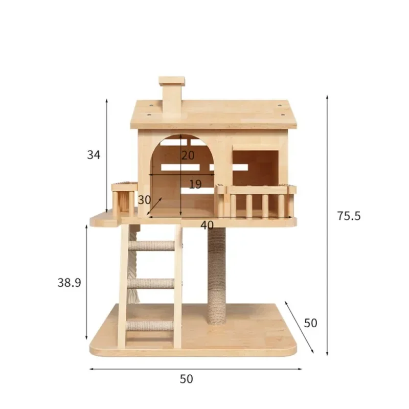 Solid Wood Cat Climbing Frame Nest Wooden Cat Tree No Space Sharpening Claw Post Jumping Platform Small Households Cat Shelf