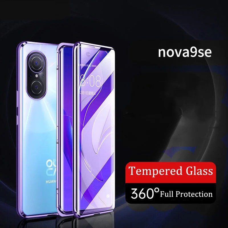 For Huawei nova 9 SE Tempered Glass Flip Phone Case For Nova 9 Pro 360 Double Sided Magnetic Protective Cover For Nova 9SE 9 Pro