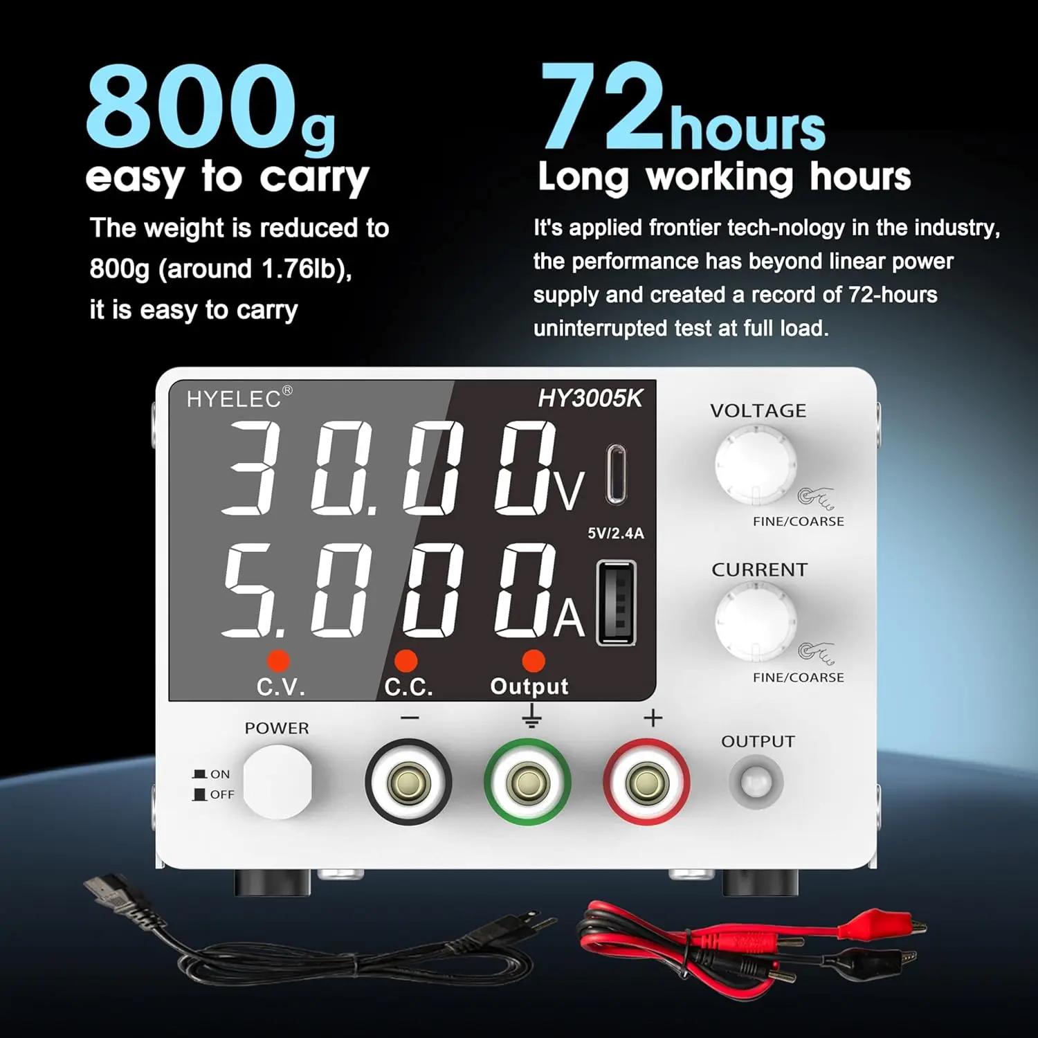 Alimentation CC variable 0-30 V 0-5 A, affichage LED, bouton d'encodeur, chargement de type USB/C